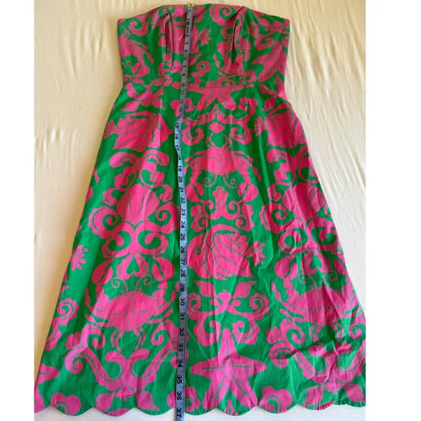 Lilly Pulitzer sz 10 Women Pink Green Crab Scallop Hem Dress Party Preppy Vintage - Image 7