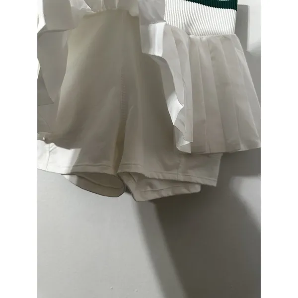 Free People Movement Doubles Skort White Pleated Green Stripes Med Golf - Image 4