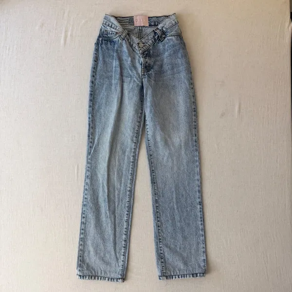 Revice Denim Jeans Womens‎ 24 Light Wash Blue Crossover Waist Straight Leg - Image 4