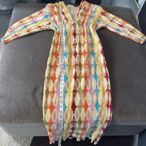 Women’s Colorful Ruched V-Neck Geometric Patterned Maxi Dress Size S NEW - Image 8