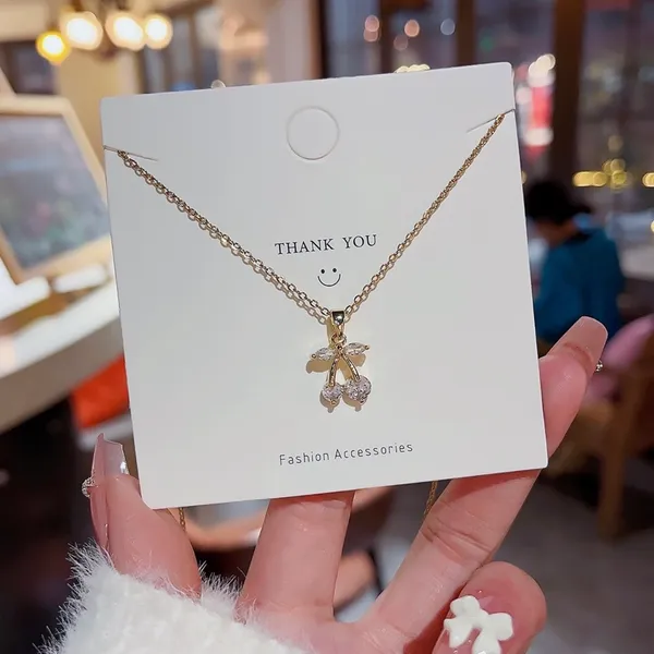 18K Gold Plated Crystal Cherry Pendant Necklace for Women,Cherry Necklace - Image 3