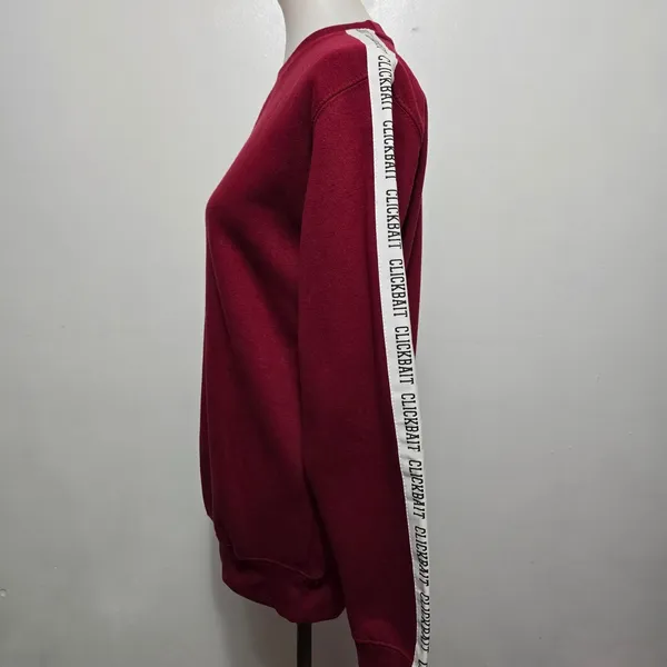 Fanjoy Clickbait Sweatshirt Small Maroon Logo Tape Sleeve Crewneck Pullover - Image 3