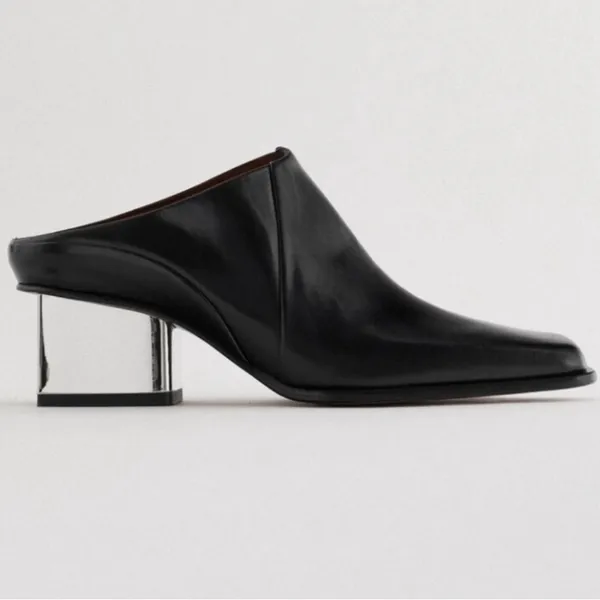 Zara square toe‎ block heel mules black leather size 36 - Image 2