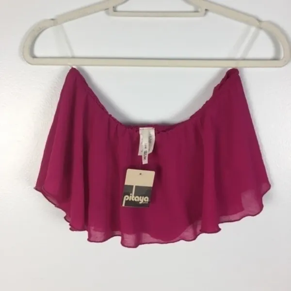 Pitaya Womens Size S Pink Chiffon Bandeau‎ Crop Top - Image 4