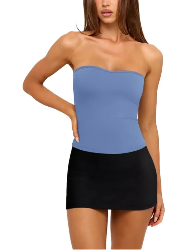 NEW Blue Y2K Tube Crop Top Backless Strapless Bandeau Sleeveless XL - Image 7