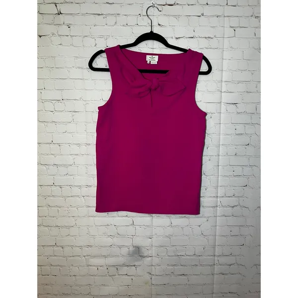 Kate Spade New York‎ Pink Bow Neck Sleeveless Top Fuchsia Cotton Blend Size M - Image 2