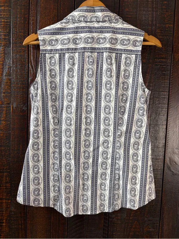 Tommy Hilfiger Sleeveless Ruffled Paisley Stripe Blouse Medium - Image 6