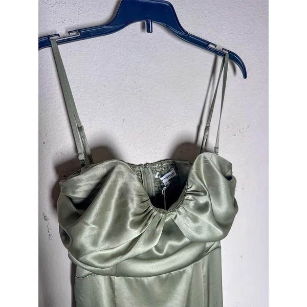 Reformation Hensley Satin Dress 4 Artichoke Green Midi NWT - Image 8