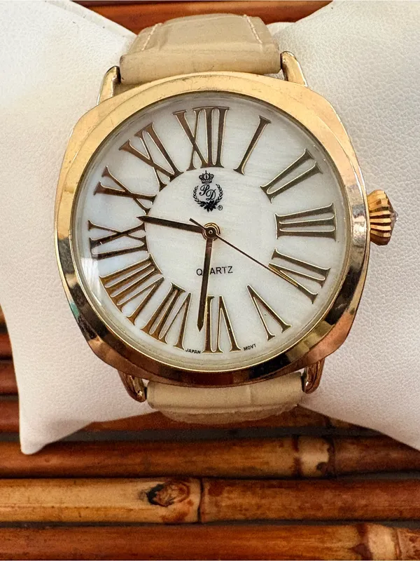 Premier Designs Gold-Tone Case Watch Cream Strap and White Dial Needs Battery - Image 2