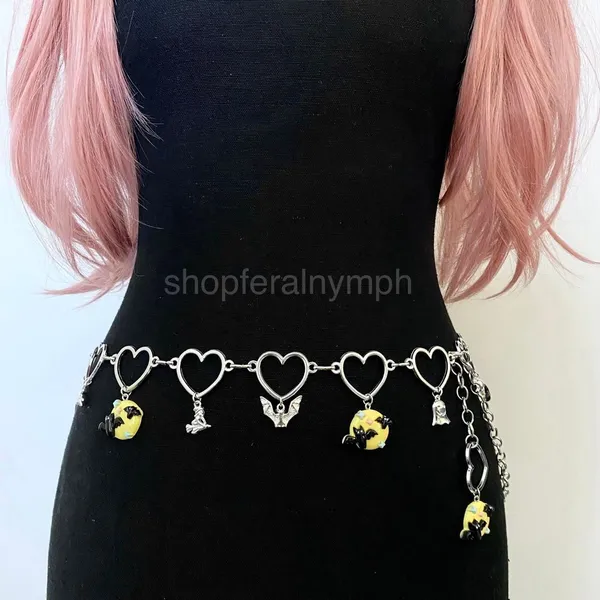 Silver Spooky Halloween Handmade Heart Chain Belt, Fits 26-44 Inches, X7GA1399 - Image 2