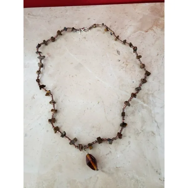 Vintage Necklace Tigers Eye Necklace with Brown Pendant - Image 3