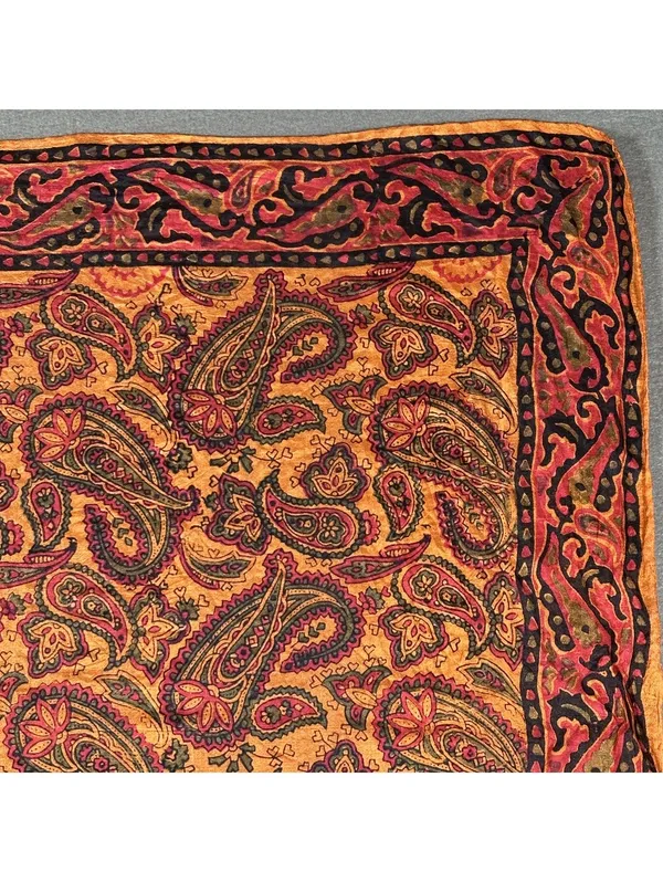 Vintage Paisley Patterned Silk Square Scarf with Orange and Red Tones Bohemian - Image 3
