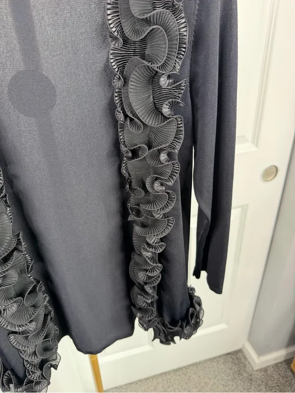 Alberto Makali Size L Black Ruffle Open Front Cardigan Sweater NWOT - Image 5