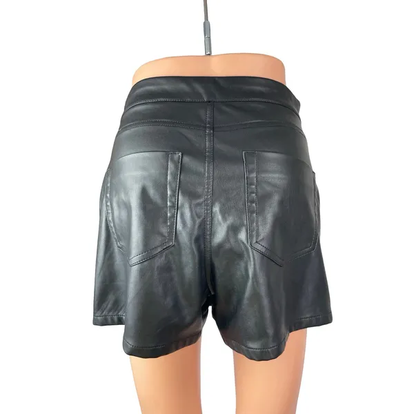 Zara Women Black Faux Leather Vegan Button Fly Mini Skirt Skort Shorts Size XS - Image 3