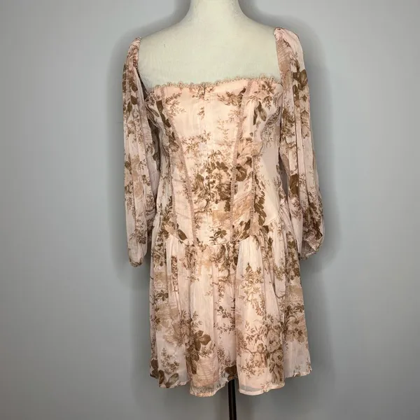 Asos - Bardot Corset Mini Dress With Pephem in Pink Floral Print - Image 2