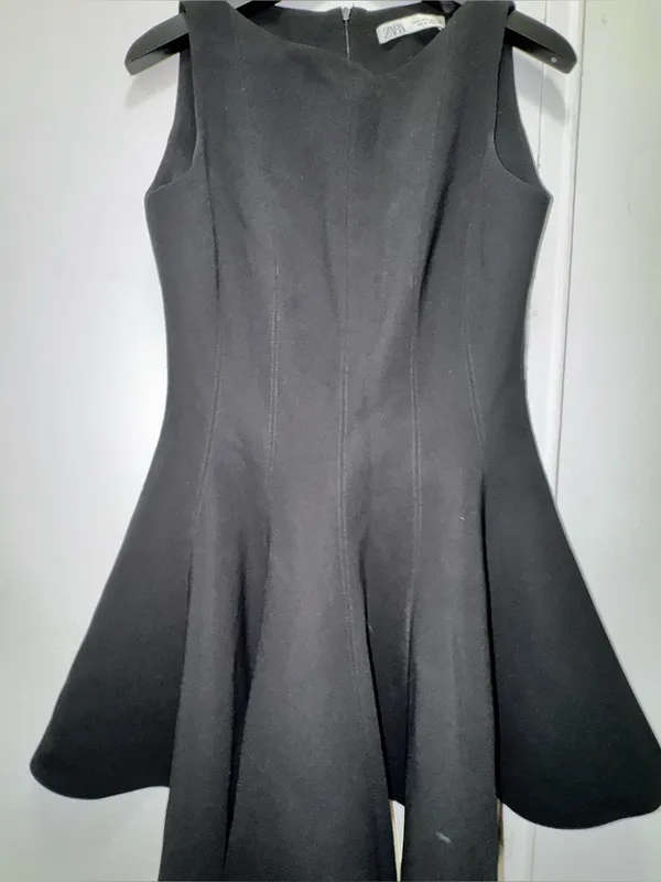 Zara Godet Hem Classic Black Fit-and-Flare Dress Medium - Image 5