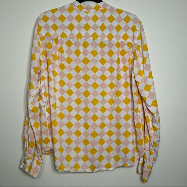 Piyama Checkered Pajama Shirt M Pink‎ Yellow White Button Down 100% Rayon Bali - Image 5