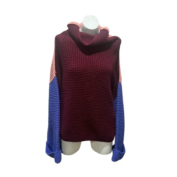 Free People Women's M Colorblock Chunky Turtleneck Sweater Multicolor - Image 6