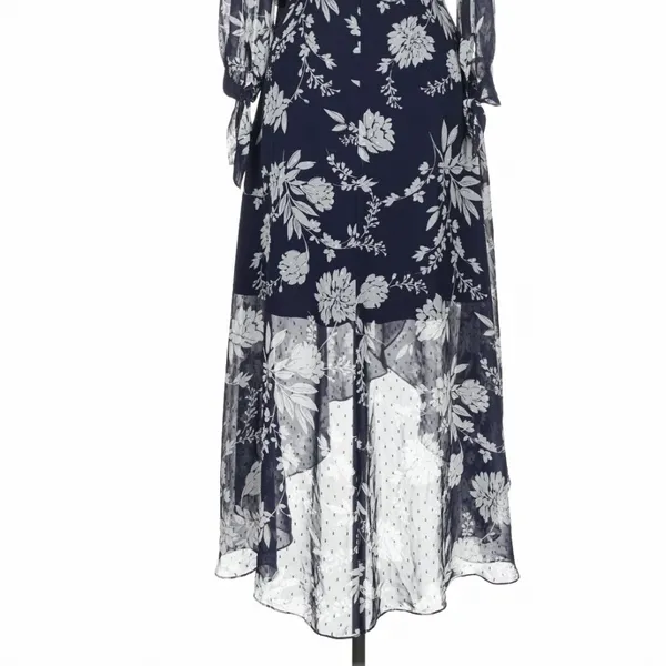 Eliza J Navy Blue Floral High Low Faux Wrap Dress 6 Cottage Fairy Wedding Guest - Image 9