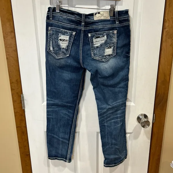 Miss Me Easy Crop Jeans Mid Rise Bling Pocket Denim Inseam 26 - Image 5