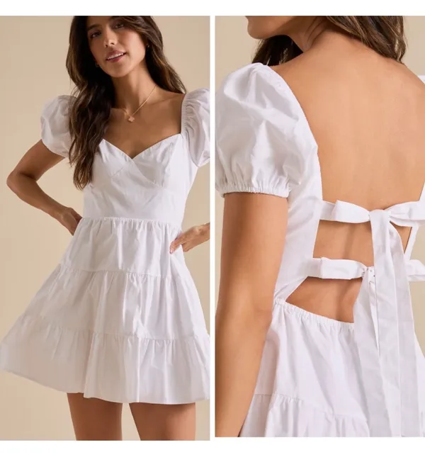 Altar'd State White Alaia Puff Sleeve Mini Dress NWT - Image 2