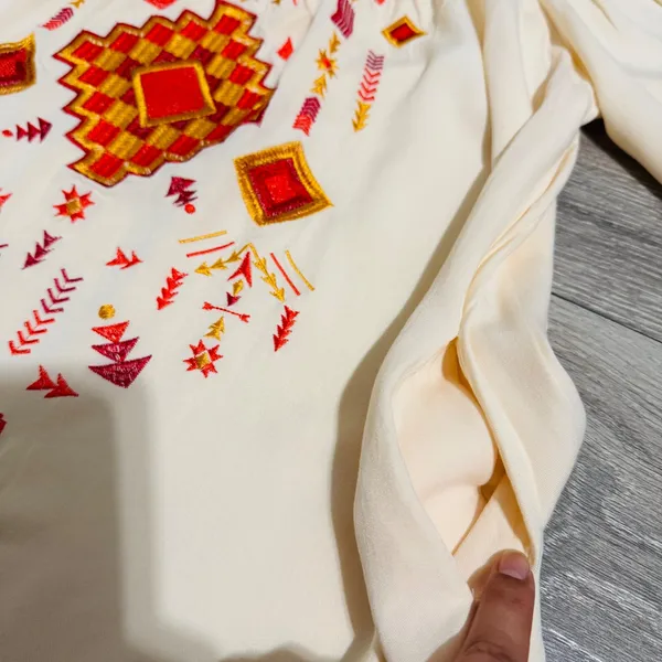 Lucky‎ & Blessed Cream Embroidered Off Shoulder Boho Western Dress Medium DR007 - Image 12