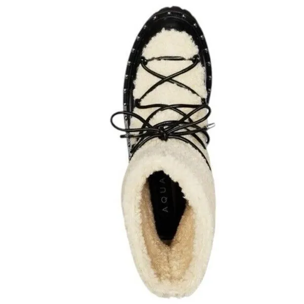 AQUA Fuzz Women’s Leather Lug Sole Sherpa Lace Up Winter Boot Black Size 6.5 - Image 11