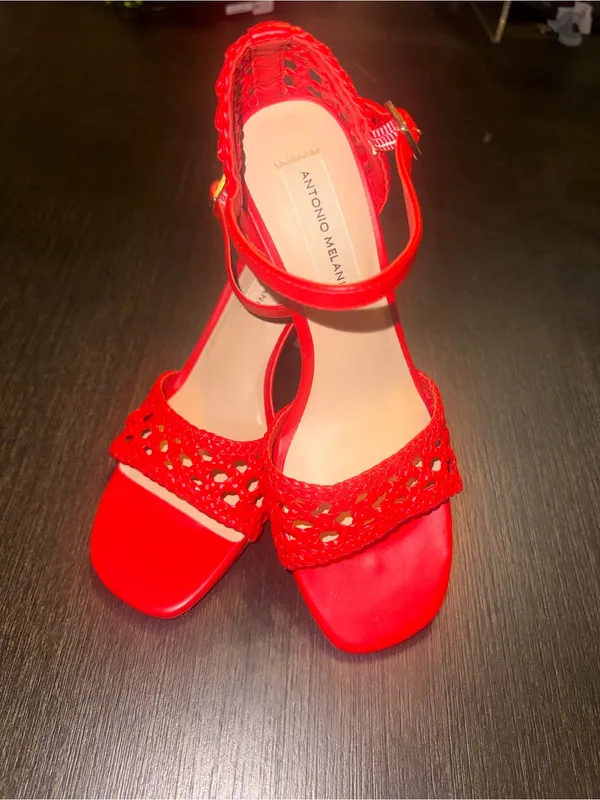Antonio Melani Sandals Women Leather Coral Size 6.5 Block Heel Ankle Strap - Image 7