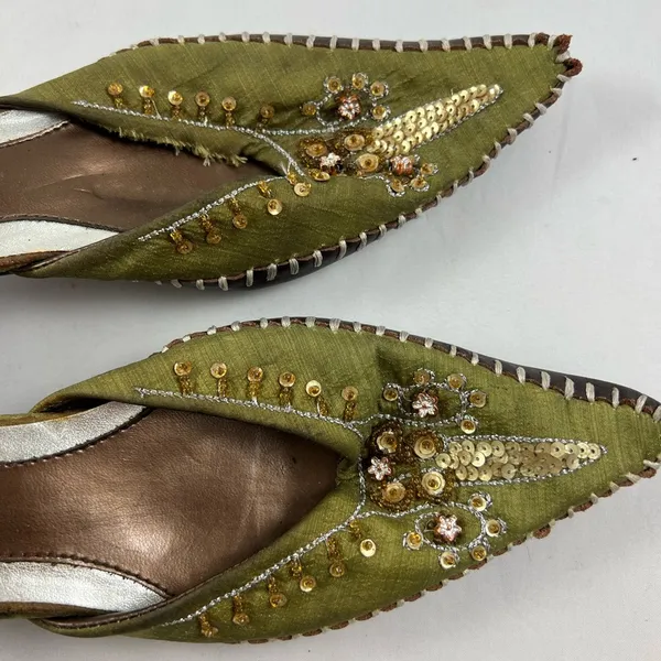 6.5 Bonnibel Olive green jewel sequin wooden slip on point clogs - Image 3