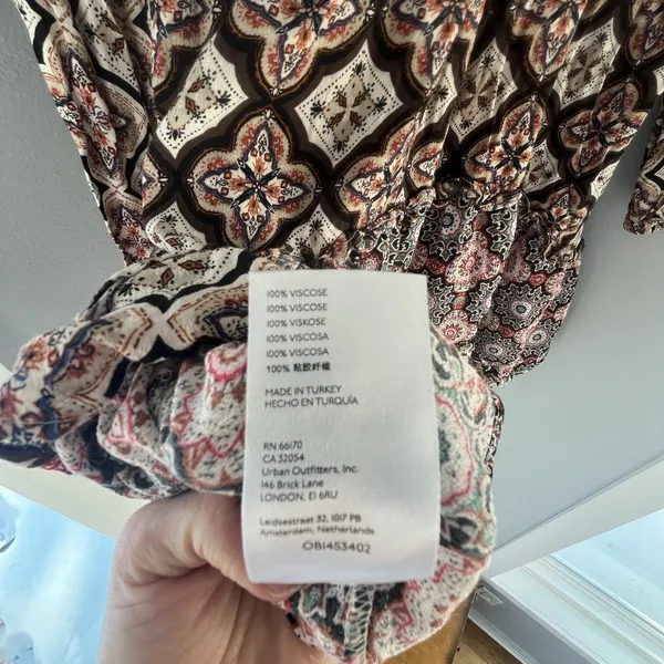 Anthropologie Dress Women's XS Multi Batik Print‎ Long Sleeve V Neck Tiered - Image 8