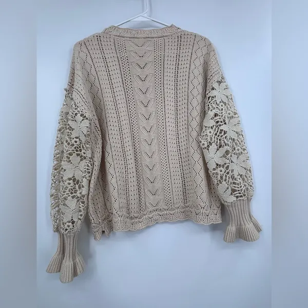 Elegant tan boho lace crochet sweater - Image 6