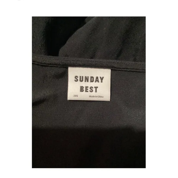 Sunday Best Aritzia Black Wrap Mini Dress Long Sleeve V-Neck Ruffle Hem 2XS - Image 4
