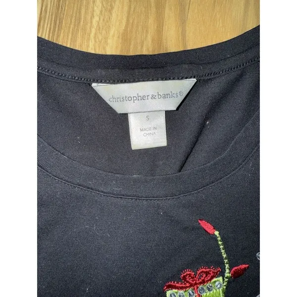 Christopher & Banks Starbucks Gold Christmas Ornament Women's Small‎ Tank 3/4 Length Shirt Santa - Image 3