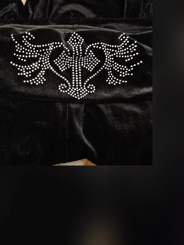 Black Velvet Flare Pants Y2K Bling L - Image 5