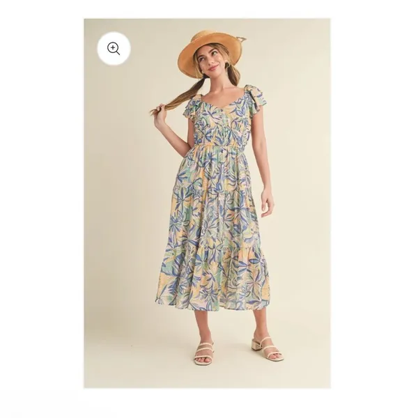 &merci Love Forever Floral Print Cut Out‎ Back Midi Dress Blue Multi M - Image 3