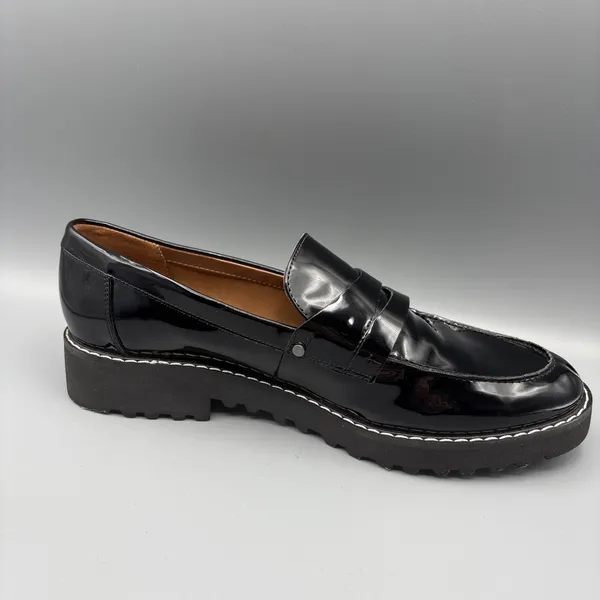 Franko Sarto Cassandra Penny Loafers Size 10 Black Patent Vegan Leather Academia - Image 4