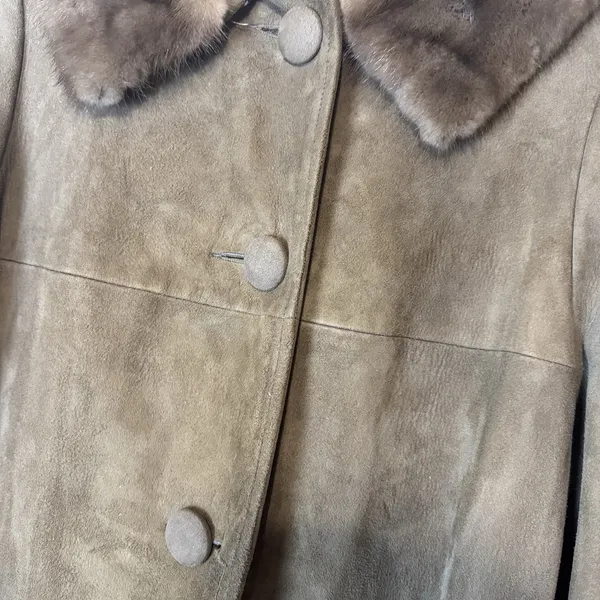 Vintage Annshire Original Suede Coat Faux Fur Collar Tan Brown 60s Union made - Image 5