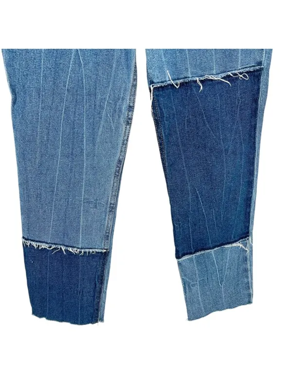 Hollister Curvy High Rise Mom Jeans Patchwork Denim Two Tone Blue Size 26 NWOT - Image 3