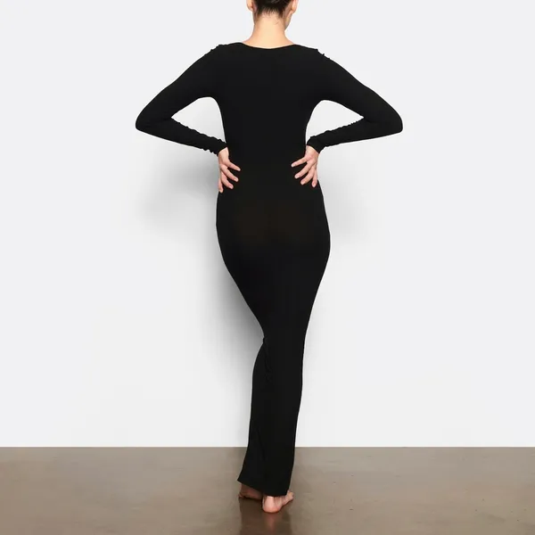 Skims Soft Lounge Long Sleeve Dress Maxi Onyx Black Size Large - Image 8