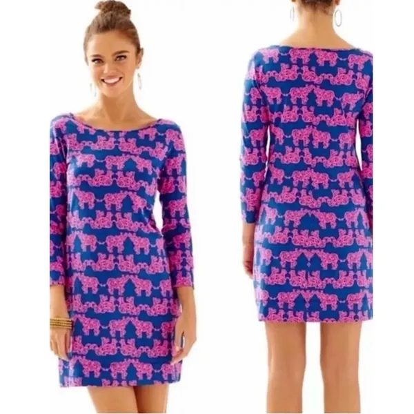 Lilly Pulitzer Marlowe "Pack Your Trunk" Mini Dress Medium Elephant Pima Cotton - Image 2