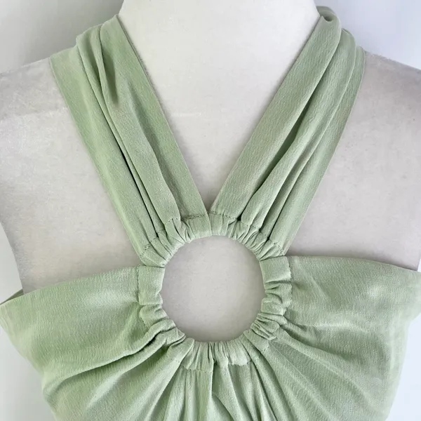 New Topshop Ring Detail Halter Neck Side Slit Maxi Dress Sage Green Size 6 - Image 8