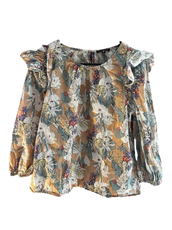 Anthropologie Skies Are Blue Floral Ruffle Shoulder Blouse Balloon Sleeve Medium - Image 2