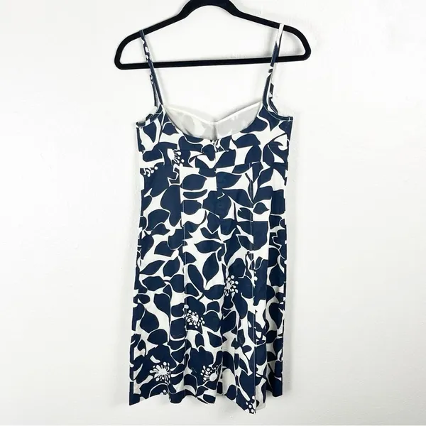J. CREW 100% Linen Blue White Floral Spaghetti Straps Lined Dress 4 Preppy Boho - Image 2