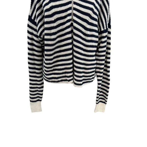 Madewell Ribbed Half-Zip Sweater in Stripe Ivory White Navy Blue‎ Size XXL - Image 7