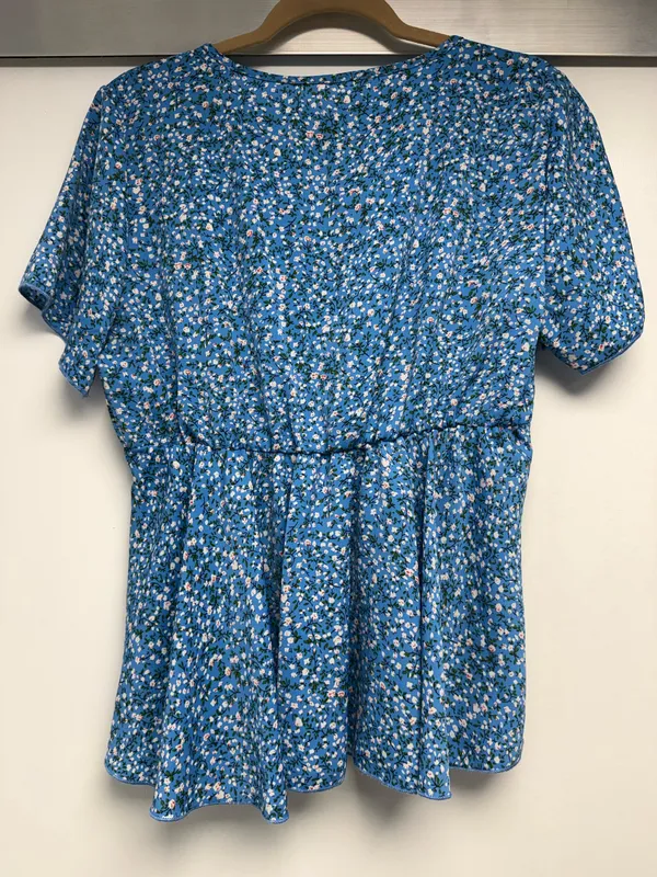 Blue Floral V-Neck Women's Top - Image 2
