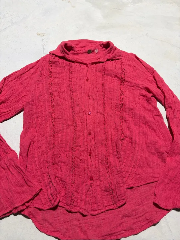 Free people FP one Red Button-Front Textured daydream Shirt XS - Image 2