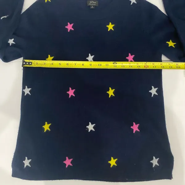 J.Crew Everyday Cashmere Navy Star Crewneck Sweater Size Medium - Image 4