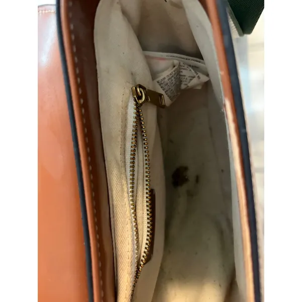 Saddle Bag Crossbody Cognac‎ Brown Striped Webbing Strap Boho Chic Handbag - Image 14