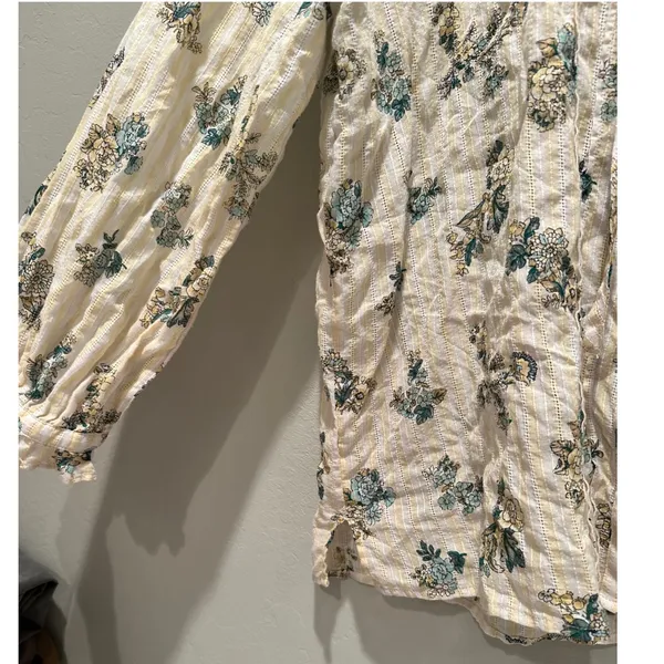 LOFT Floral Bouquet Ruffle Neck Button‎ Front Cotton Blouse Large Peasant Boho - Image 7