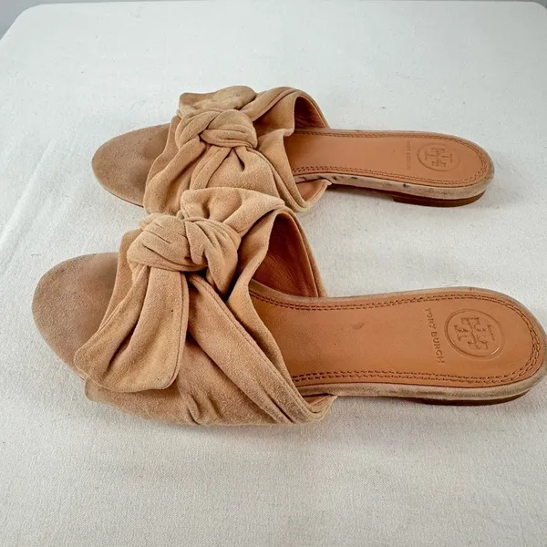 Tory Burch Annabelle‎ Bow Suede Slide Sandal in Tan Size 6.5 - Image 6